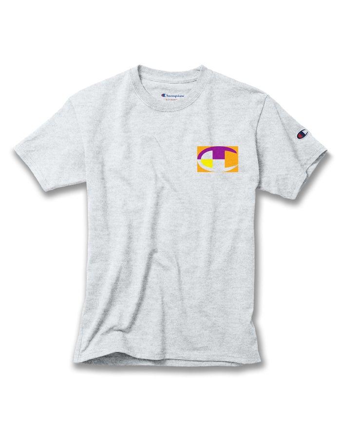 Champion Cotton Retro Colorblock Logos Erkek Çocuk Tişört Gri ( QWZNAL705 )